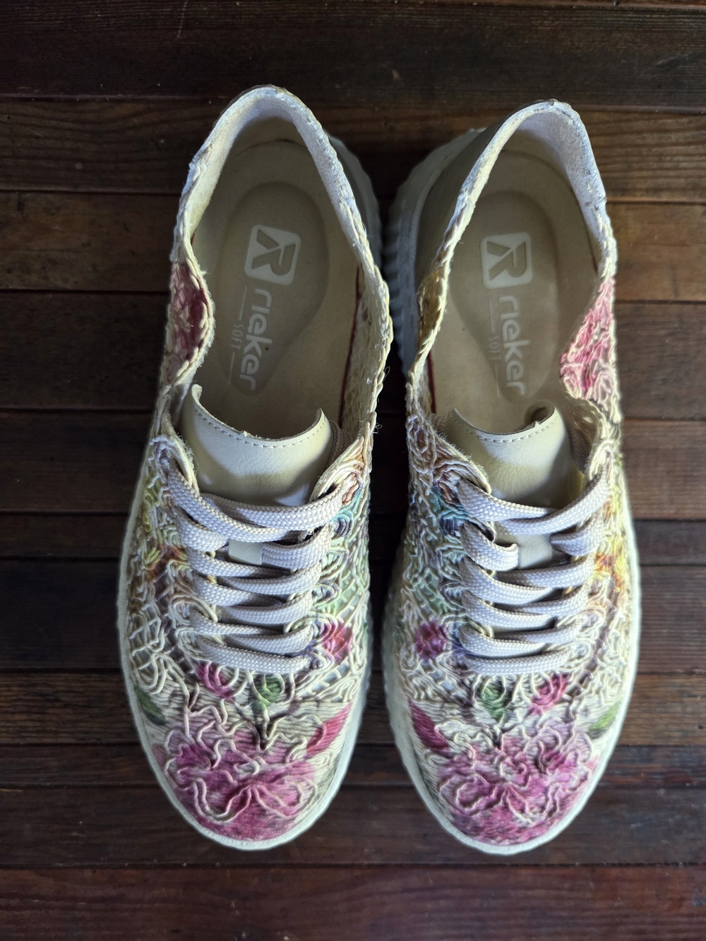 Rieker Women's Floral Embroidered Lace-Up Sneakers - Multi/White